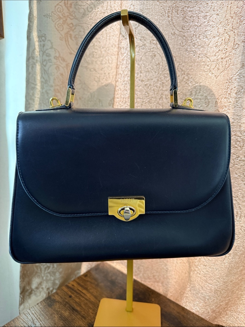 Bally Black Leather Top-Handle Satchel with Gold-Tone Turnlock